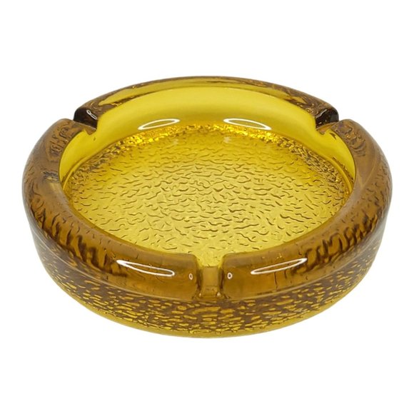 Vintage Amber Pebble Textured Bottom Glass Ashtray READ Trinket 5.5" Diameter - Picture 3 of 11